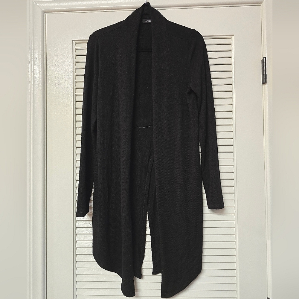 Apt. 9 - Black Long-Sleeve Open Duster Sweater With Back Split Detail